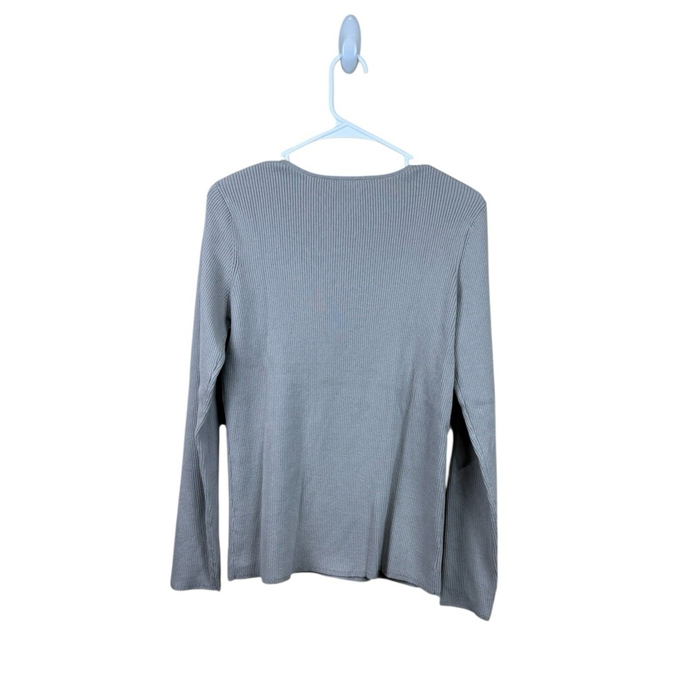 Carlisle Collection Women's Gray Ribbed Knit Long Sleeve Top Keyhole Neck‎ M